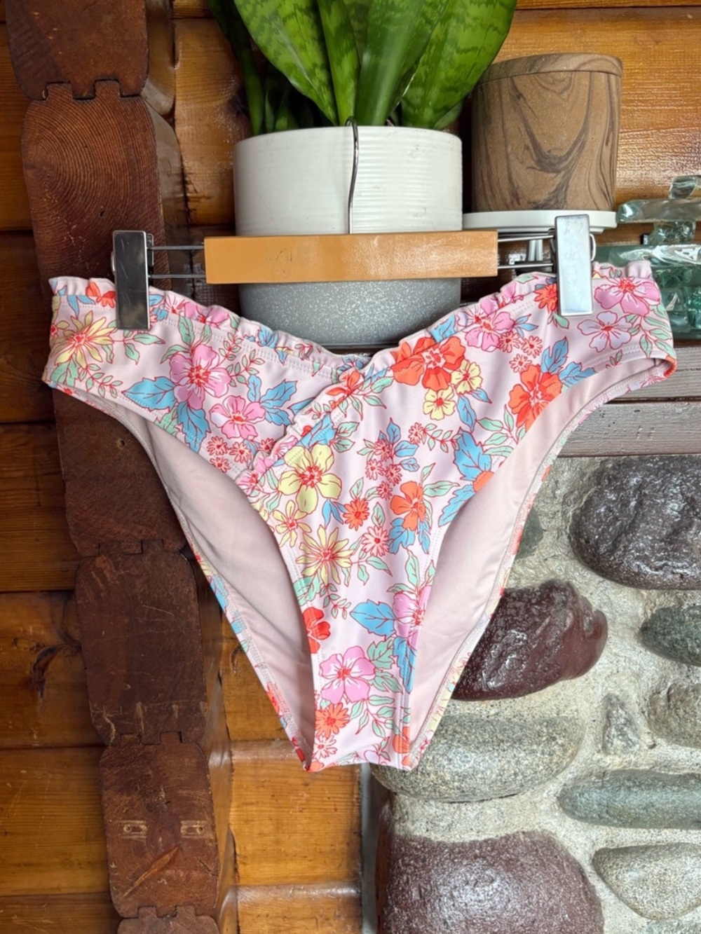 CUPSHE Floral Bikini Bottoms XL Pink Tropical High Cut Swim